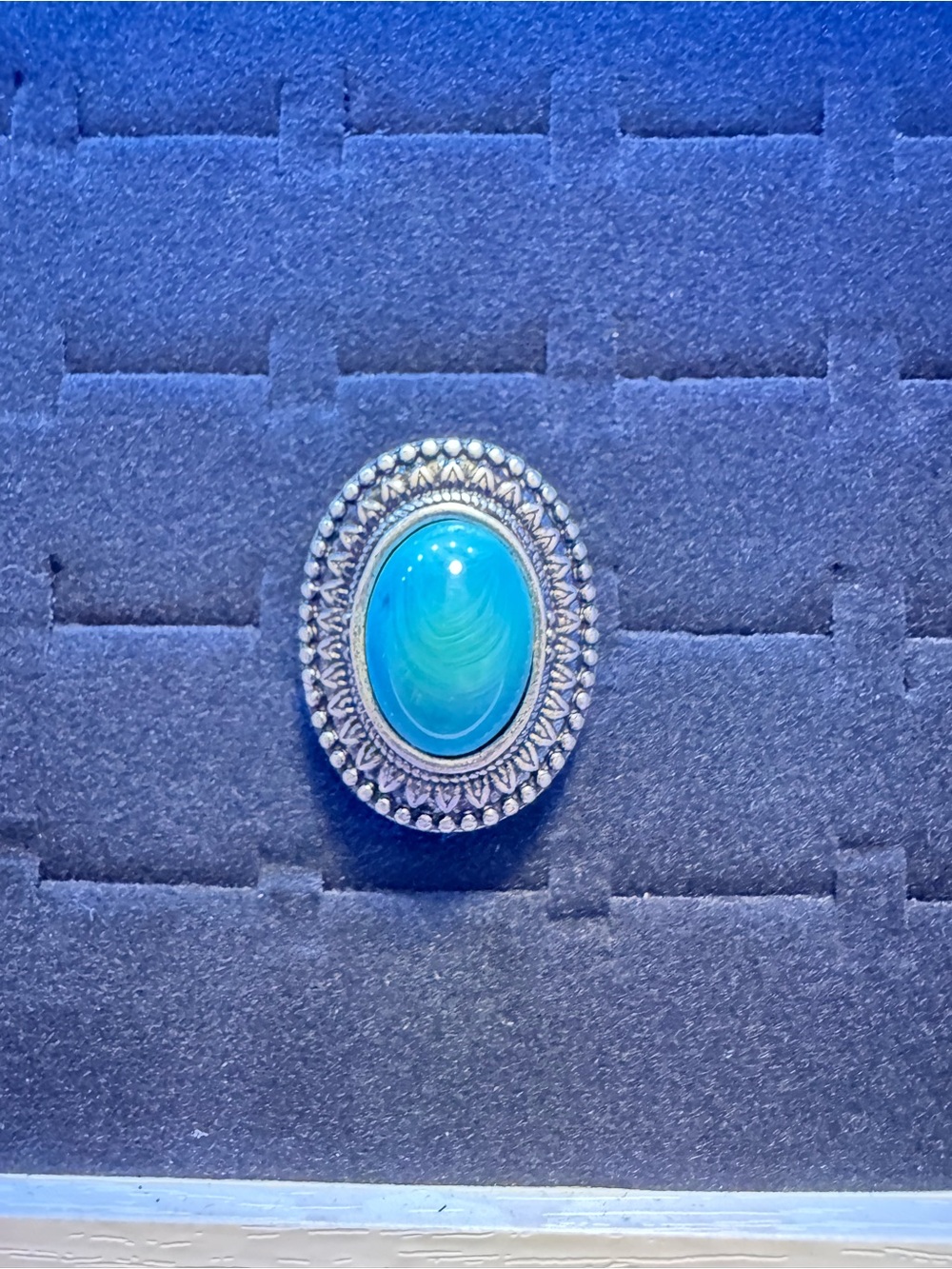 Silver-Tone Oval Blue Stone Statement Ring - Women's Jewelry